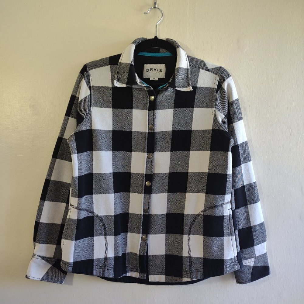 ORVIS Women's Flannel Jacket Black/White Plaid Fleece Lined Utility Cabin Medium - Picture 2 of 10